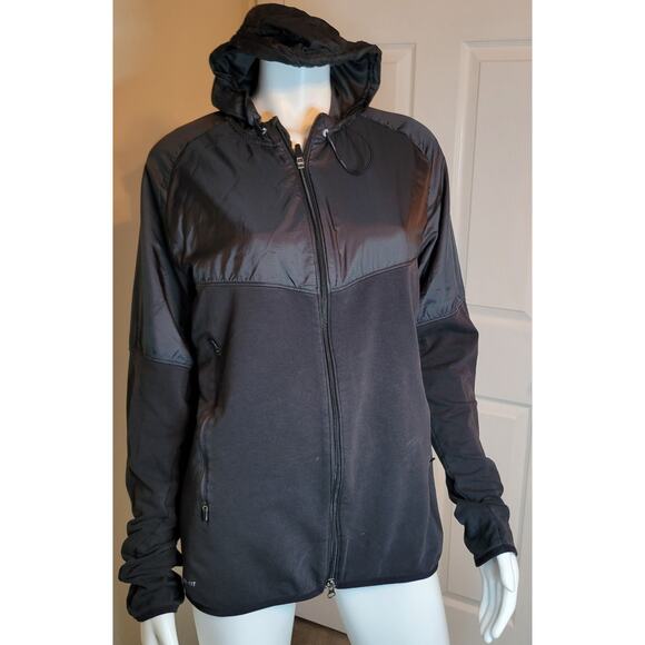 Nike Running Dri-Fit Black Windbreaker Hooded Full Zip Jacket Women's Size L - Picture 1 of 9